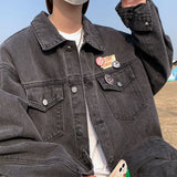 Riolio  Korean Version Men New Solid Color Versatile and Single-breasted Lapel Loose Casual and Chic Denim Jacket for Spring and Autumn.