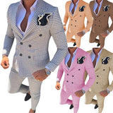 Riolio  Men's Plaid 2-Piece Suit Casual Tuxedo Set with Double Breasted Peak Lapel Blazer And Pants for Wedding Prom Evening Party
