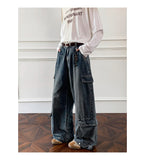 Riolio  Men Workwear Cargo Jeans New Multi Pocket Loose Straight Leg Baggy Streetwear Denim Pants Urban Casual Trousers 2025 Autumn