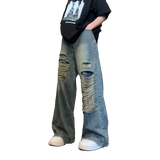 Riolio Beggar jeans men Vintage Streetwear Ripped Hole Jeans Men Women Harajuku Aesthetic Wide Leg Denim Trousers Unisex Straight Pants