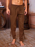 Riolio  Mens Vintage Medieval Lace Up Tapered Ankle Linen Pants For Themed Parties