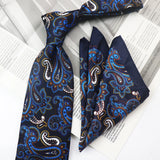 Riolio  2PCS Neck Tie Set Casual Floral Printed Neckties Oversized 9cm Luxury Striped Silky Neck Ties For Men Pocket Square Groom Hanky