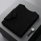 Riolio 100% Pure Wool T-Shirt Men's Round Neck Pullover Short Sleeve Autumn Winter New Honeycomb Stitch Vest Casual Sweater