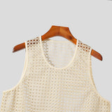 Riolio Summer Men's Solid Hollow Mesh Knitted Sleeveless Vest Sexy Fashion Casual Trend Simple Loose Breathable Sports Gym Men's Tops