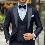 Riolio  3-Piece Jacket+Vest+Pant Elegant Groom Wedding Tuxedo Set Suit Men's Black Suit Peak Lapel Blazer Slim Fit Outfit