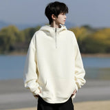 Riolio Spring Casual Hoodie Mens Half Zip Pullover Pure Color Streetwear Oversize Comfort Loose Fit Trending Hooded Sweatshirt