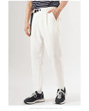Riolio White Stretch Casual Ankle Pants Silhouette Men's Elegant Suit Pants Summer Korean Straight Loose Men's Smart Casual Trousers