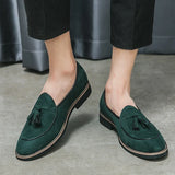 Riolio  Italian Luxury Brand Suede Men's Tassel Design Loafers Slip-on Handmade High Quality Nubuck Leather Shoes Pointed Toe Thick Sole