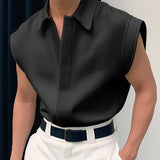 Riolio Men Shirt Solid Color Lapel Sleeveless Korean Style Fashion Men Clothing Streetwear Summer 2024 Casual Male Shirts S-5XL