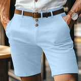 Riolio  Stylish Simplicity Summer Cotton Linen Shorts Men Fashion Triple Button Short Pants Male Streetwear Casual Beach Shorts