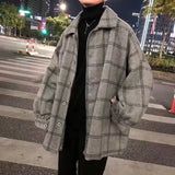 Riolio  Checkered woolen coat men's autumn and winter thick jacket windbreaker Korean version trendy British medium long woolen coat