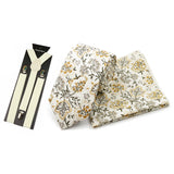 Riolio  Men's High Quality 6.5cm Floral Leaves Cotton Tie Handkerchief Suspender Set Novel Gentleman Artistic Wedding Accessories Gifts