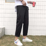 Riolio  Men Korean Version of Casual Four-season Nine-point Loose Straight-tight Trend Solid Color Versatile Work Trousers