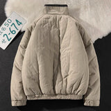 Riolio  Japan Standing Collar Padded Jacket Vintage Cityboy Men's Plush Parkas American Retro Hong Kong Style Winter Jacket Cargo Coat