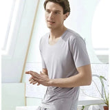 Riolio Men's Two-Piece Ice Silk Pajamas Men's Summer Thin Modal Short-Sleeved Pajamas Homewear Men's Large Size Pajamas Homewear Set