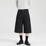 Riolio  Classic Baggy Men's Raw Jeans Calf-Length Summer Fashion Black Casual Loose Wide Leg Washed Denim Pants High Quality Clothes