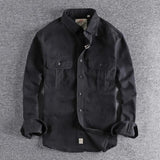 Riolio Style Male Shirts Tops Pure Cotton Work Clothes Multi Pocket Shirt Simple Wash Old Versatile Men's Long Sleeve Shirt Coat