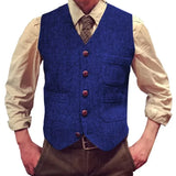 Riolio  Men Vest Dark Green Tweed Slim Casual Business Waistcoat For Wedding Party Banquet Work Prom Set Men Suit