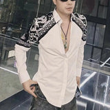 Riolio  Palace Style Business Contrast Color Splicing Slim Long-sleeved Shirt Men Autumn and Winter New Casual Shirt