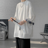 Riolio  Spring Summer Men's Ice Silk T-shirts Women Oversized Plaid T-shirt Korean Style Casual Seven sleeves T-Shirt Male