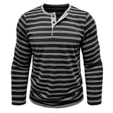Riolio  New Men's Henley Collar Long Sleeve T-Shirts Striped Casual Button T Shirt for Men Spring Autumn Male Fashion Cotton Tees Tops