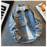 Riolio American Striped Spliced Denim Jacket Men 2025 Autumn Trendy Handsome Men Women Casual Loose Work Shirt Jacket Aesthetic Chic