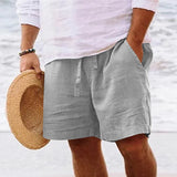 Riolio Men's summer cotton and linen shorts with drawstring elastic waist, straight legs, solid color, breathable daily beach capris