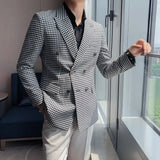 Riolio prom outfits for guys British Style Slim Fit Houndstooth Blazer For Men Fashion Double Breasted Business Office Wedding Dress Suit Jacket