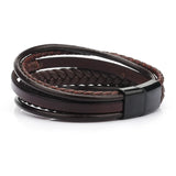 Riolio New Trendy Leather Bracelet for Men Stainless Steel Brown Leather Rope Braided Rope Man Bracelet Jewelry Gift Wholesale