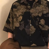 Riolio  Printed Short-sleeved Shirt Men's Casual Five-quarter Sleeve Lapel Work Jacket