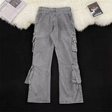 Riolio Men Straight Leg Cargo Workwear Jeans Multi Pocket Tactical Pants Durable Denim Trousers Outdoor Utility Casual Mens loose pants