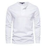 Riolio Henley Collar T Shirt Men Casual Solid Color Long Sleeve T Shirt for Men Autumn High Quality 100% Cotton Mens T Shirts