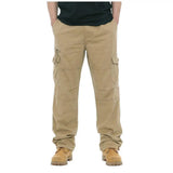Riolio  Men Multi Pocket Cargo Pants Drawstring Cuff Straight Leg Workwear Trousers Washed Casual Pants