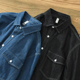 Autumn New Black Vintage Denim Shirts for Men 100% Cotton Casual Comfortable Long Sleeve Tops Plus Size Quality Clothes