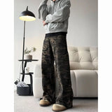Riolio  Men Camouflage Trend Vintage Cargo Pants Spring Autumn Baggy Straight Multiple Pockets Jeans Male High Waist Wide Leg Trousers