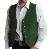 Riolio  Men Vest Gold Suede Leather Gentleman Business Waistcoat Vintage Western Cowboy Regular Slim Business Banquet Men Suit Vest