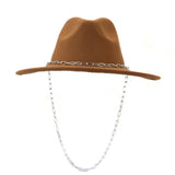 Riolio  Chain Decor Fedora Hat for Women Men Wide Brim Peach Heart Top Felted Hat Jazz Cap Winter Autumn Panama Khaki Luxury Hat Chapeau