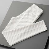Riolio  Men's Clothing Business Striped Pants Cootrast Color Slim Casual Spring Straight England Banquet Mid Chic Ankle-Length Trousers