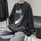 Riolio T-shirts Men Korean Style Trendy Baggy Fashion O-neck Autumn Design Long Sleeve Print Casual Harajuku Daily Streetwear Clothes