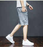 Riolio  Men Denim Summer Thin Elastic 55-point Trend Korean Versatile Casual Pants
