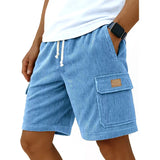 Riolio  Men'sShorts Solid Corduroy Shorts Male Drawstring Pocket Casual Beach Half Pants Loose Shorts Mens Clothing Plus Size S-5XL