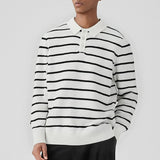 Riolio New American Trendy Men Polo Neck Sweaters Light Luxury Striped Knit Long Sleeve Pullover Tops High Quality Loose Knitwear M-3XL