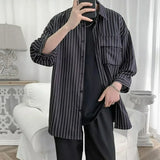 Riolio  Men Trend Japanese Style Vintage Simple Casual High Street Button Shirt Lapel Short Sleeve Loose All Match Tops Camisa Masculina