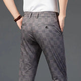 Riolio  Spring Young Men's Plaid Business Casual Pants Men's British Small Straight Slim-fitting Trend Non-iron Burgundy Trousers