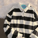 Riolio  Polo Shirts Male Large Size Retro Striped Contrast Color Polo Collar Sweater Men's Autumn Loose Coat Long Sleeves Buttons Tops