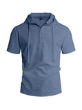 Riolio  Men's Linen Blend Hooded Polo Shirt Summer Casual Short Sleeve Solid Beach T-shirt