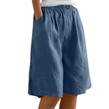 Riolio  Women's Fashion Solid Color Pants Pocket Button Up Capris Loose Elastic Waist Cotton Linen Shorts Pants for Women Women’s Pants