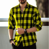 Riolio New Polo Collar 3D Printed Casual Slim Fit Long Sleeve Checkered Digital Printed Shirt Men's Shirt Comfortable Fabric