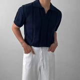 Riolio Men's Summer Korean Style Lightweight Knitshort Sleevespolo Shirt Hollow Mesh Texture Knitwear T-shirt Top Body Shirt