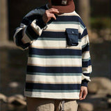 Riolio  Men Clothing Trendy Vintage Striped Print Oversized Harajuku Streetwear T-shirt Y2K Youth Japanese Style O Neck Long Sleeve Tops